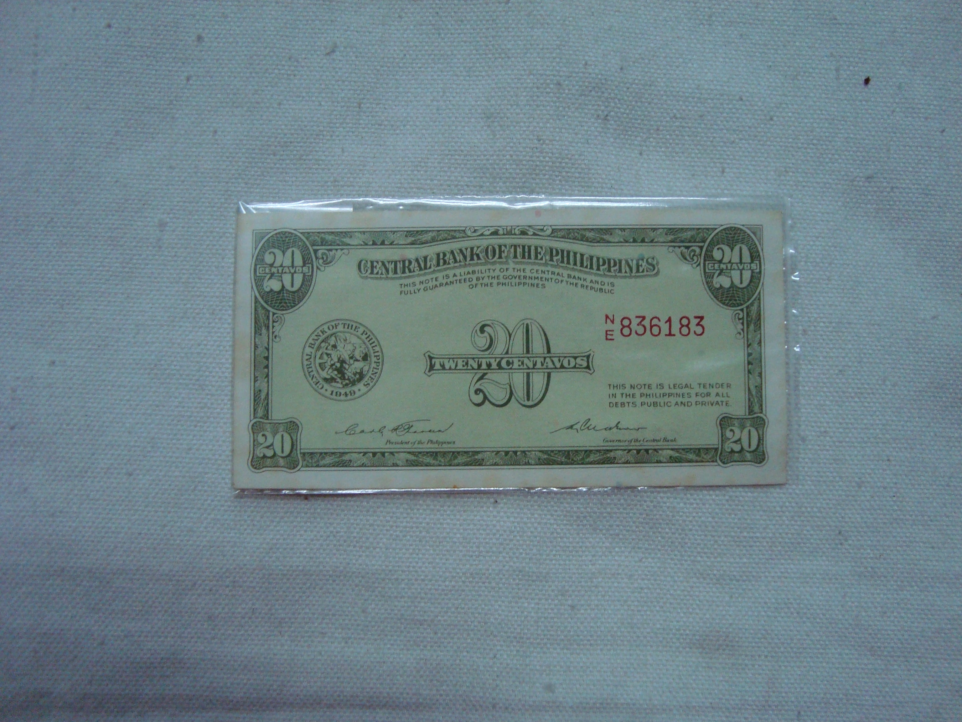 CBP 20 Centavos Paper Money