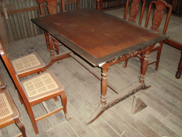 Rectangular Table AMN-56 Kamagong Frame Top & Carving Narra