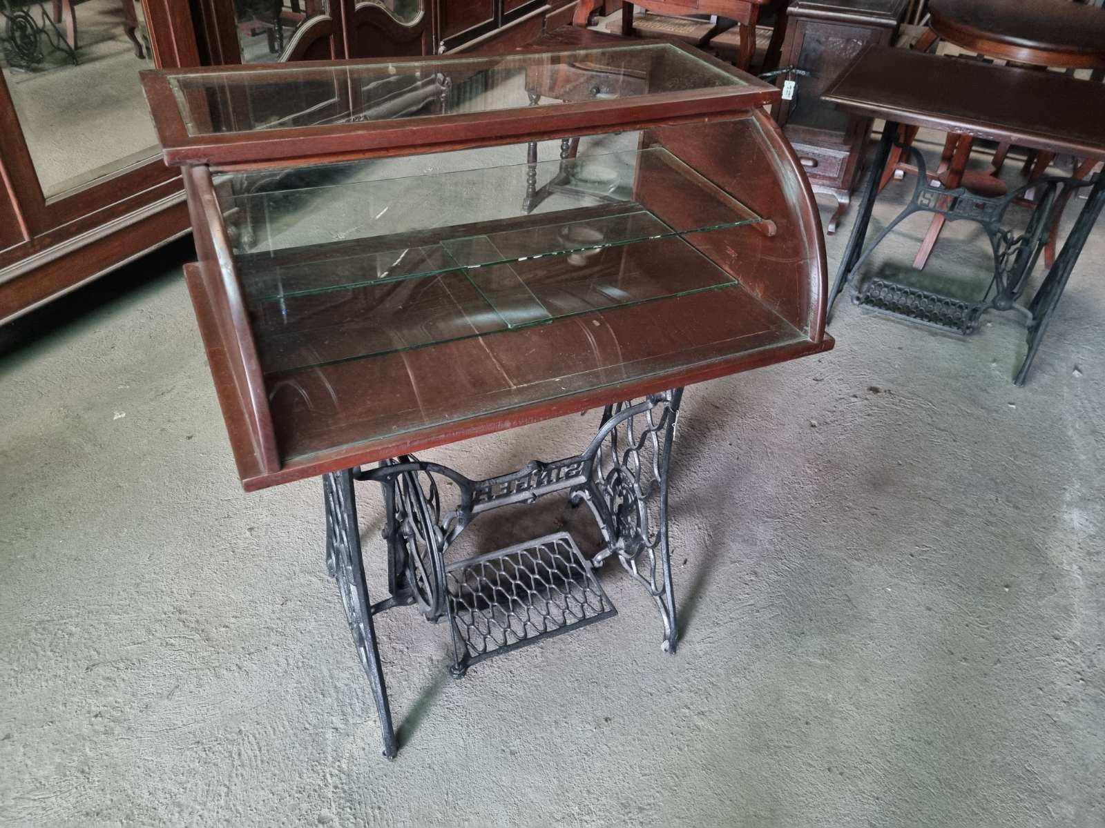 Display Cabinet Narra Curved Glass Sewing Machine Stand H28