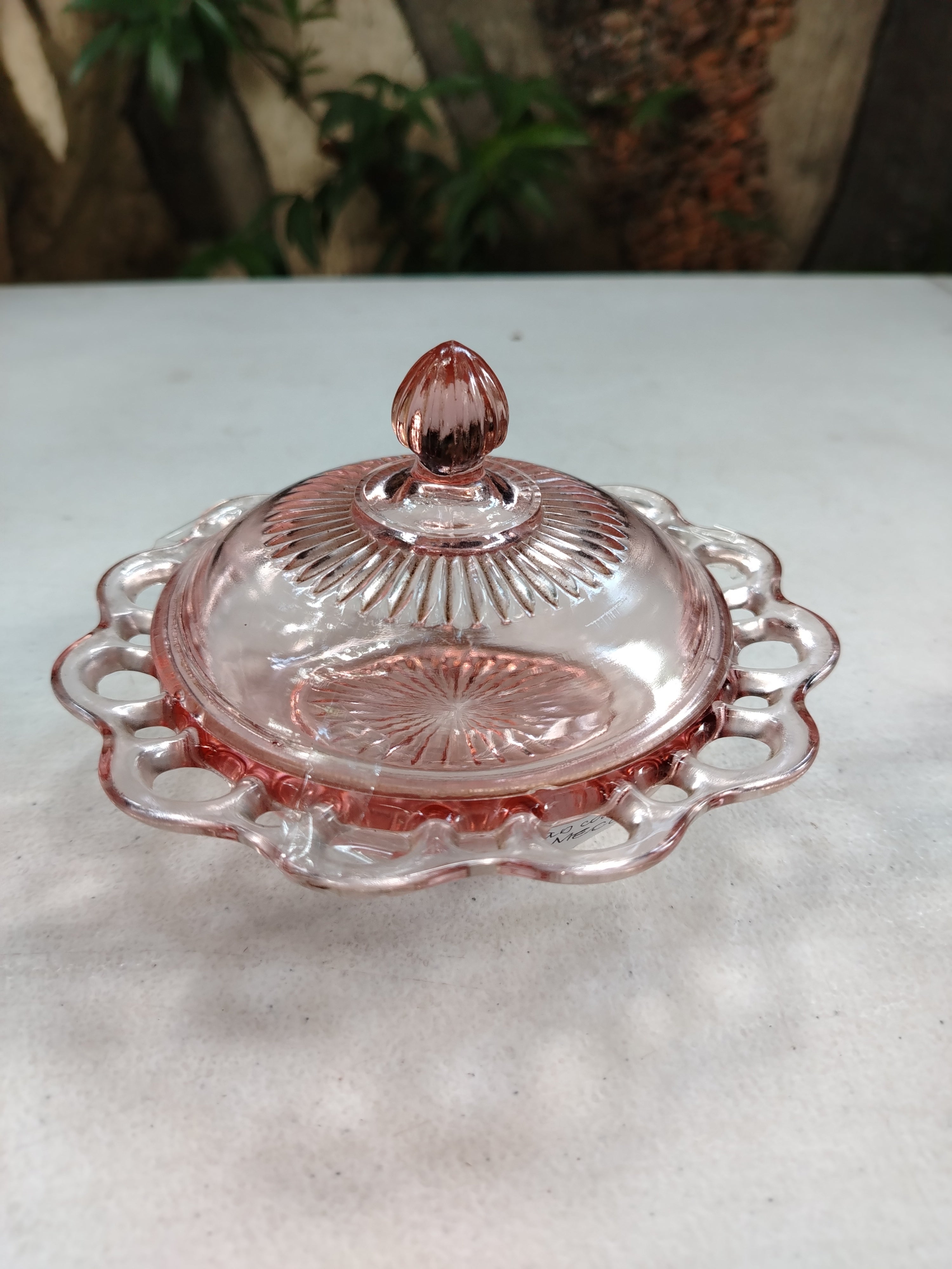 OLD COLONY PINK DEPRESSION GLASS CHEESE BOWL