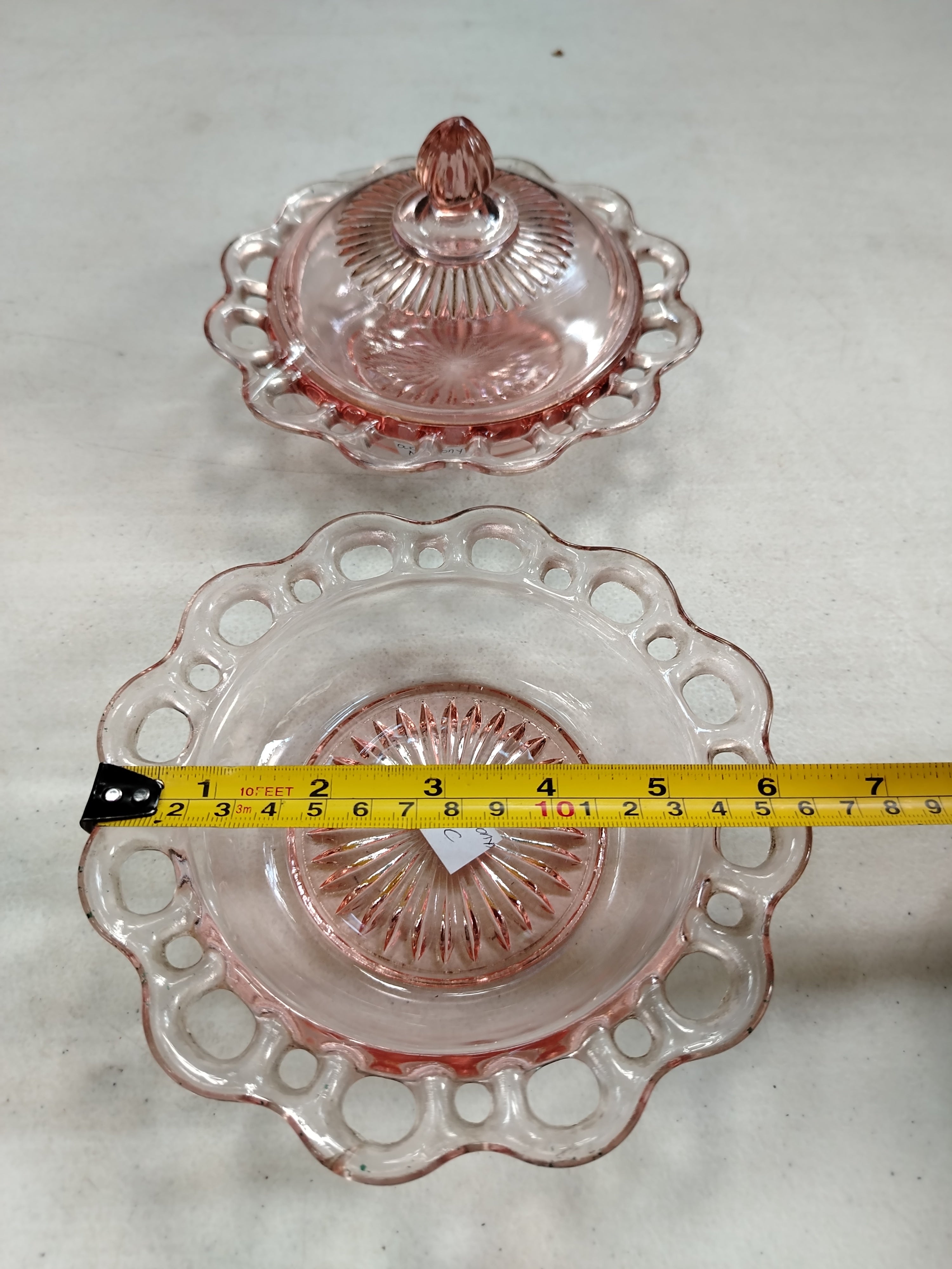 OLD COLONY PINK DEPRESSION GLASS CHEESE BOWL