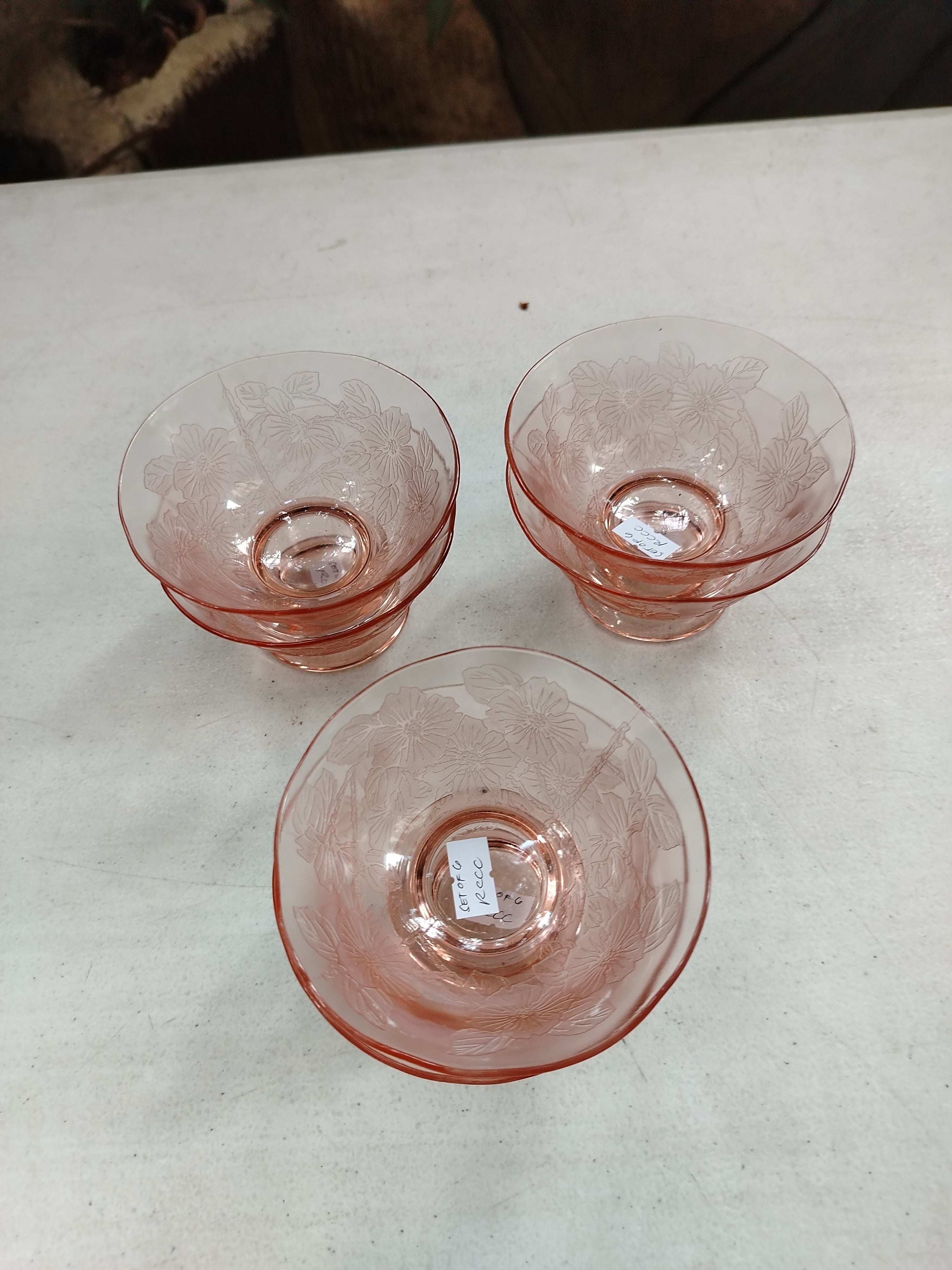 DOGWOOD PINK ICE CREAM DISH DEPRESSION GLASS